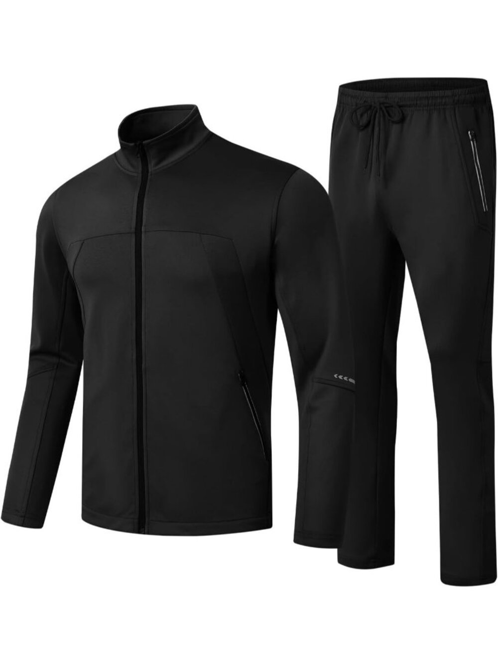 Men's 2 Piece Suit Black Slant Pocket Long Sleeve Sweatsuits Full Zip Sets